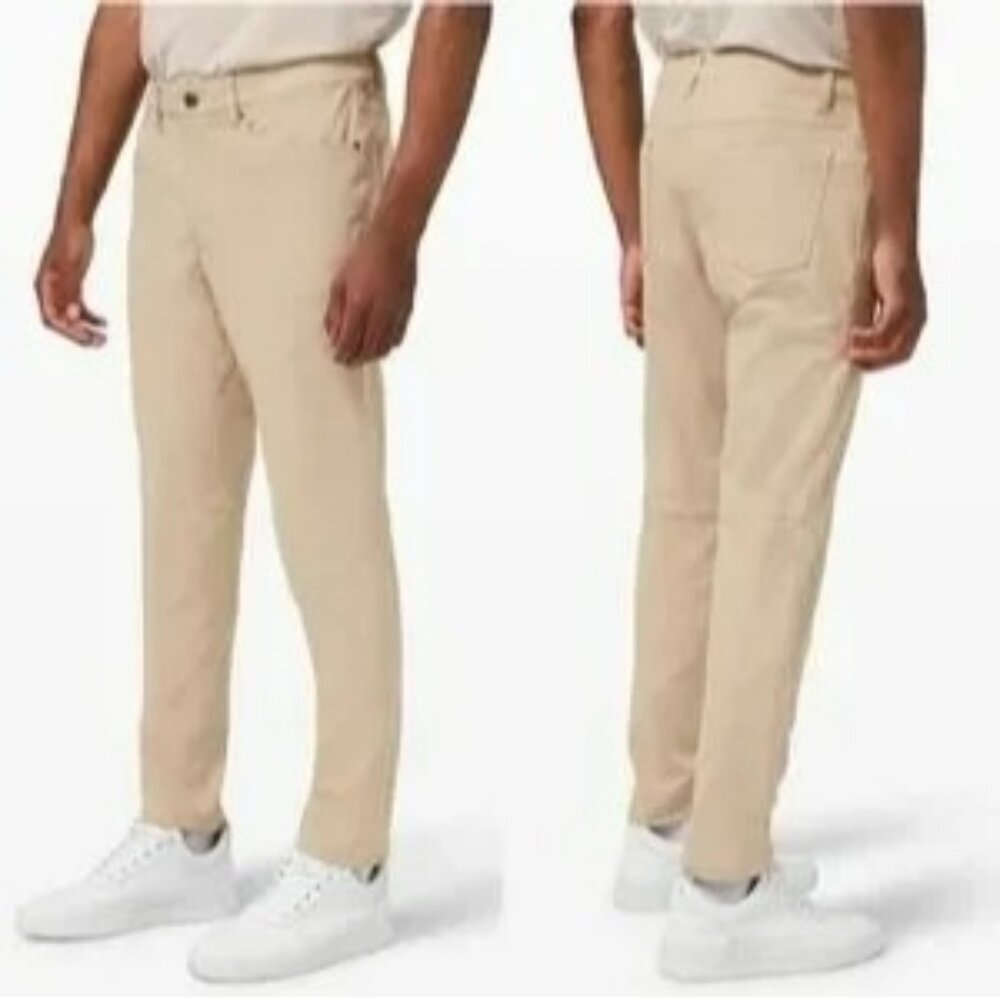 Lululemon ABC Stretch Slim Straight Pants Mens 40 Elastic Waist Beige